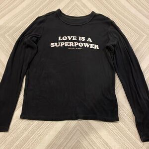 Spiritual Gangster Girls Ribbed Black ‘Love is a Superpower’ Black L/S Top